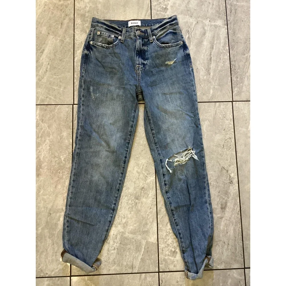 Pistola Jeans Womens 24 Blue Distressed Ripped Boyfriend Relaxed Fit Denim Pants